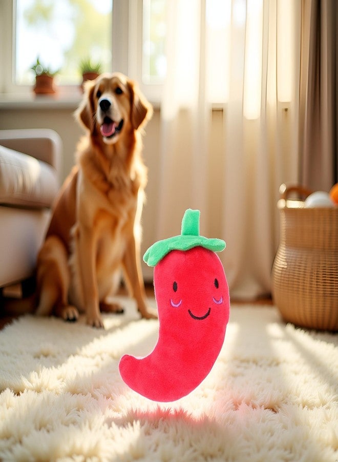 Dwuww Plush Chilli Fruits and Vegetables Dog Squeaky Plush Chili Eggplant Corn Puppy Dog for Small Dogs,Chili,Size 1 Nice and Practical Squeak Pet Supplies - Image 5